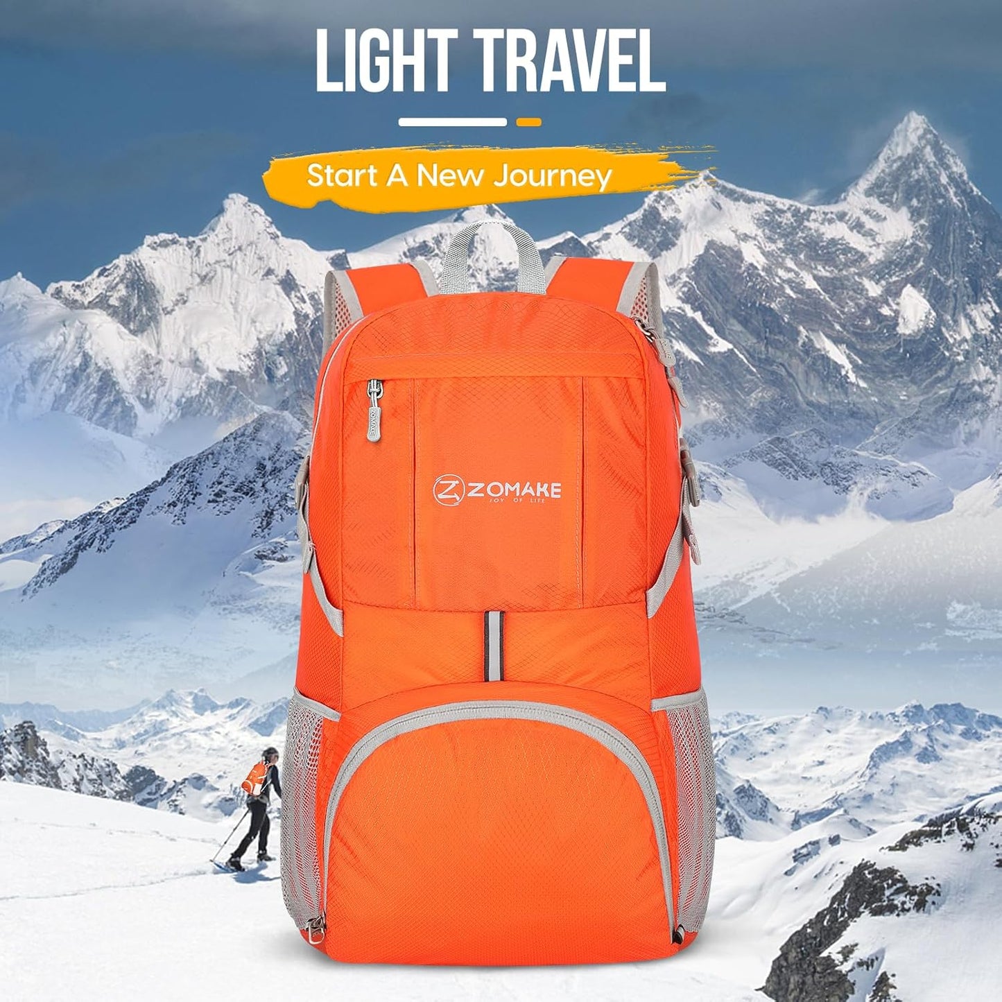 ZOMAKE Lightweight Packable Backpack 35L, Light Foldable Backpacks Water Resistant Collapsible Hiking Bag, Compact Folding Day Pack for Travel Camping(Orange)