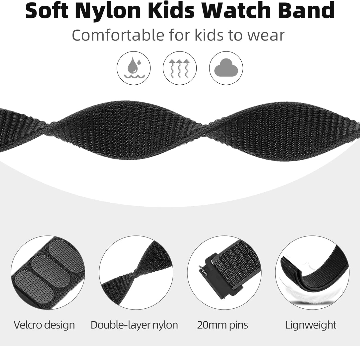 OWKEY 2 Pack Replacement Nylon Bands Compatible with Gizmo Watch 3 2 1/Gabb Watch 3E 3 2 1/Syncup Kids Watch, Hook & Loop Design Easy for Kids to Put on & Off, Breathable & Washable
