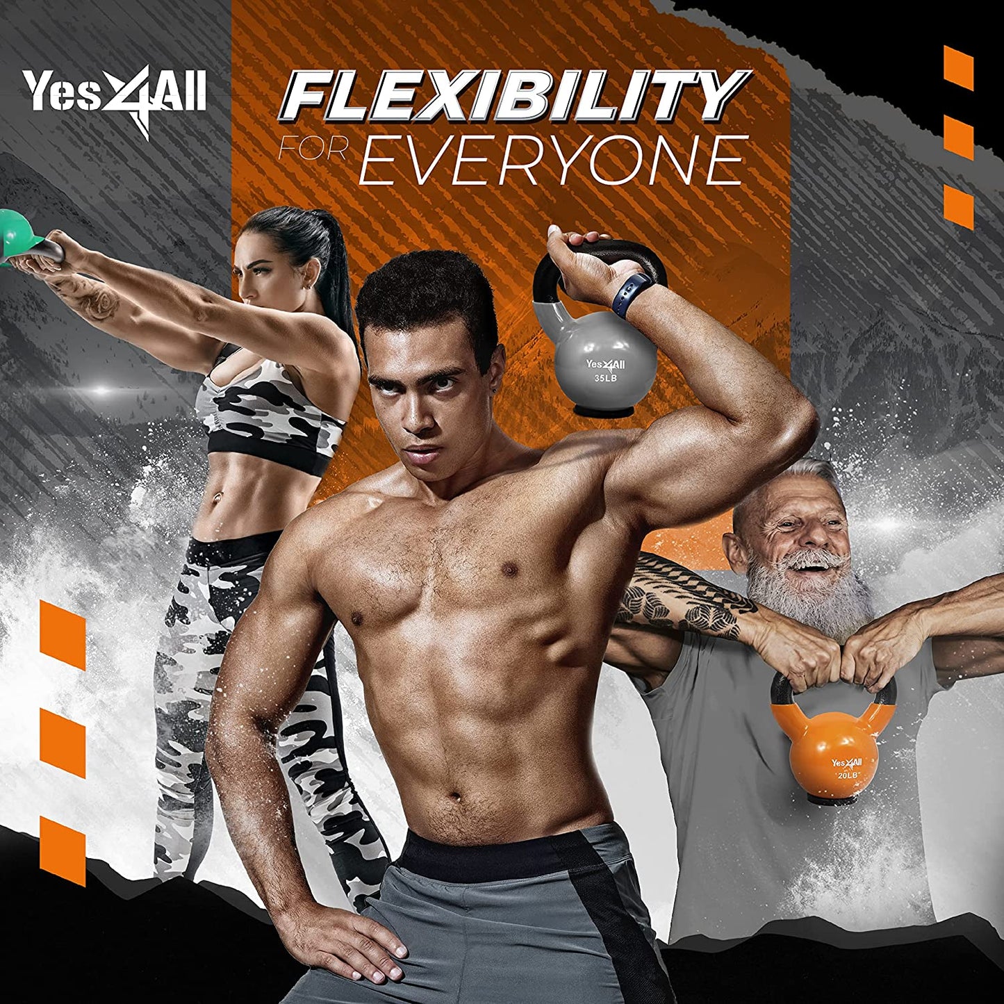 Yes4All Kettlebells Rubber Base, Kettlebell Set for Women, Strength Training Kettlebells Weights (10-65 Lbs)