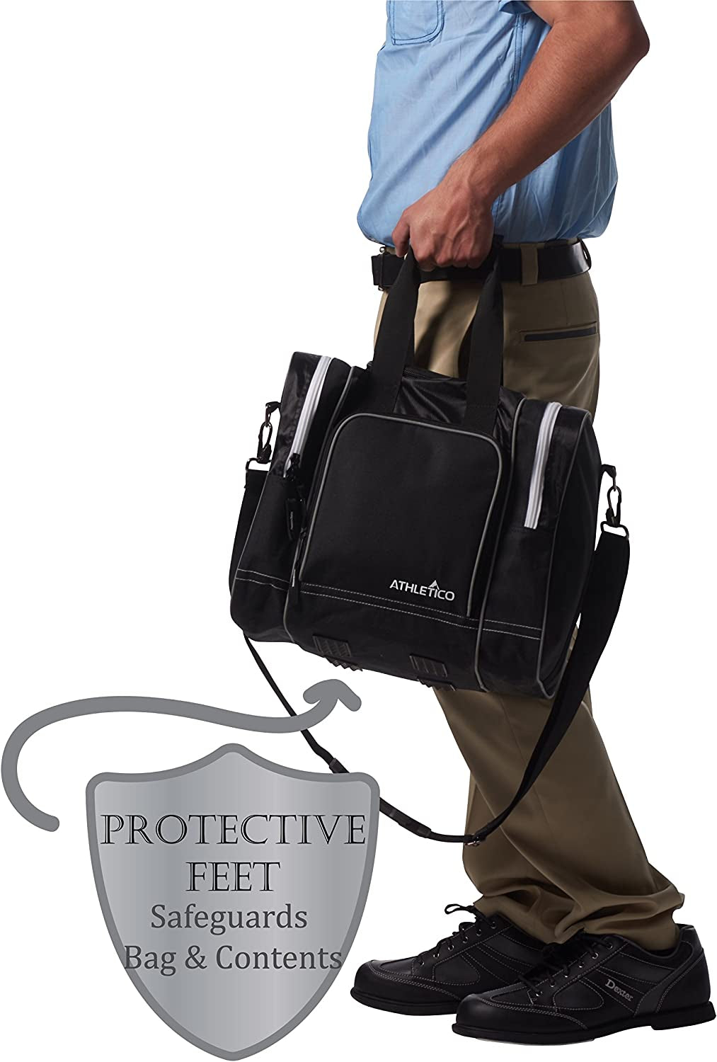 Athletico Bowling Bag for Single Ball - Single Ball Tote Bag with Padded Ball Holder - Fits a Single Pair of Bowling Shoes up to Mens Size 14