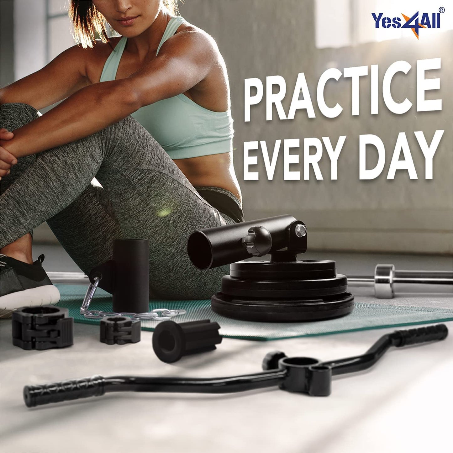 Yes4All T-Bar Row Plate Post Insert Landmine Attachment – Fit 1" & 2” Olympic Bars – Full 360° Swivel & Easy to Install