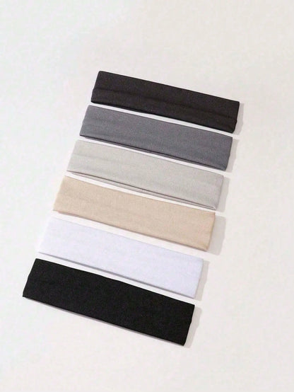 6Pcs Unisex Simple Basic Solid Color Leopard Print Face Wash Cycling Running Sports Yoga Leisure Sweat-Absorbing Headband