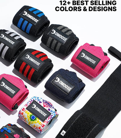 Dmoose Fitness Wrist Wraps for Weightlifting 18" - Heavy Duty Gym Wrap with Hand Thumb Loop for Support & Pain Relief, USPA Approved Powerlifting, Weight Lifting Wrist Straps for Men & Women Work Out