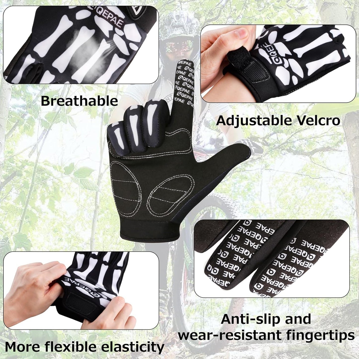 Azarxis Skeleton Gloves Adjustable Lightweight Racing Skull Sports Work Bone Gloves Anti-Slip Breathable for Men & Women Motorcycle, Cycling, Biking, Workout