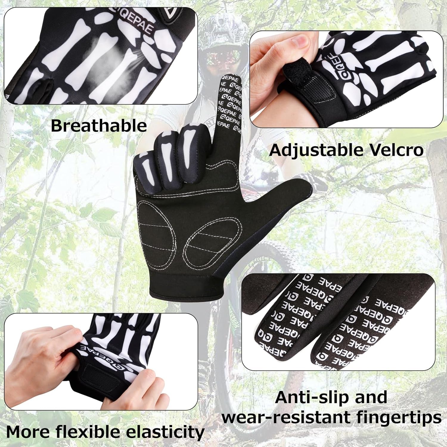 Azarxis Skeleton Gloves Adjustable Lightweight Racing Skull Sports Work Bone Gloves Anti-Slip Breathable for Men & Women Motorcycle, Cycling, Biking, Workout