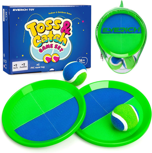 EVERICH Upgraded Toss and Catch Ball Game Set - Indoor and Outdoor Games for Kids 3-12, Beach Sand Pool Water Toy Includes 2 Paddles 2 Sticky Balls, Great Birthday Easter Gifts for Boys Girls