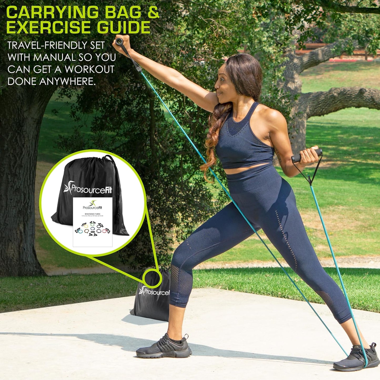 Prosourcefit Tube Resistance Bands Set 2 - 20 LB with Attached Handles, Door Anchor and Exercise Guide Full-Body Exercises and Home Workouts