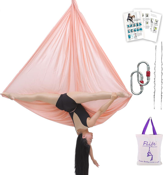 F.Life Aerial Silk Yoga Hammock & Swing for Yoga Inversion,Strength Training,Starter Hardware Kit