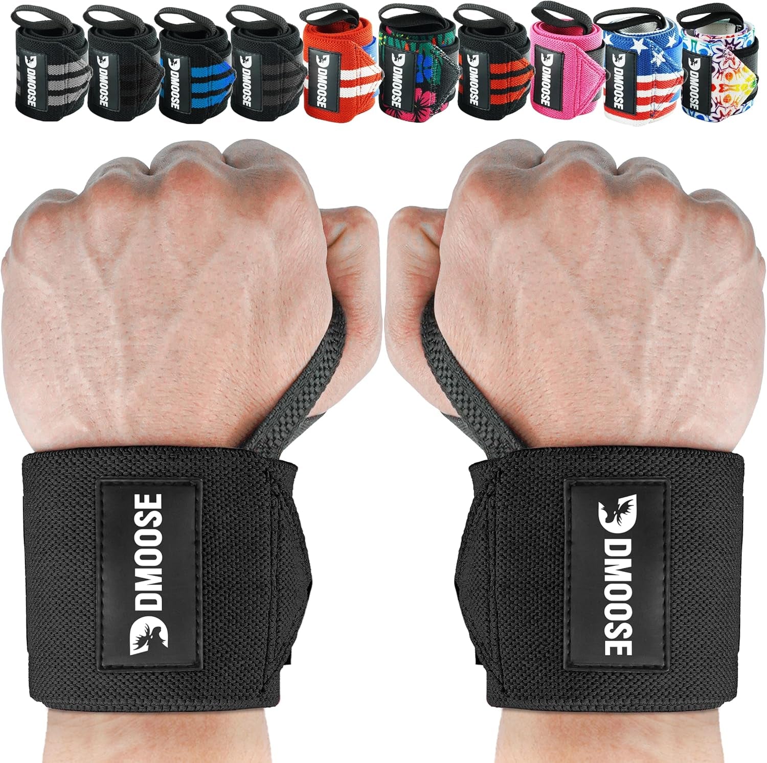 Dmoose Fitness Wrist Wraps for Weightlifting 18" - Heavy Duty Gym Wrap with Hand Thumb Loop for Support & Pain Relief, USPA Approved Powerlifting, Weight Lifting Wrist Straps for Men & Women Work Out