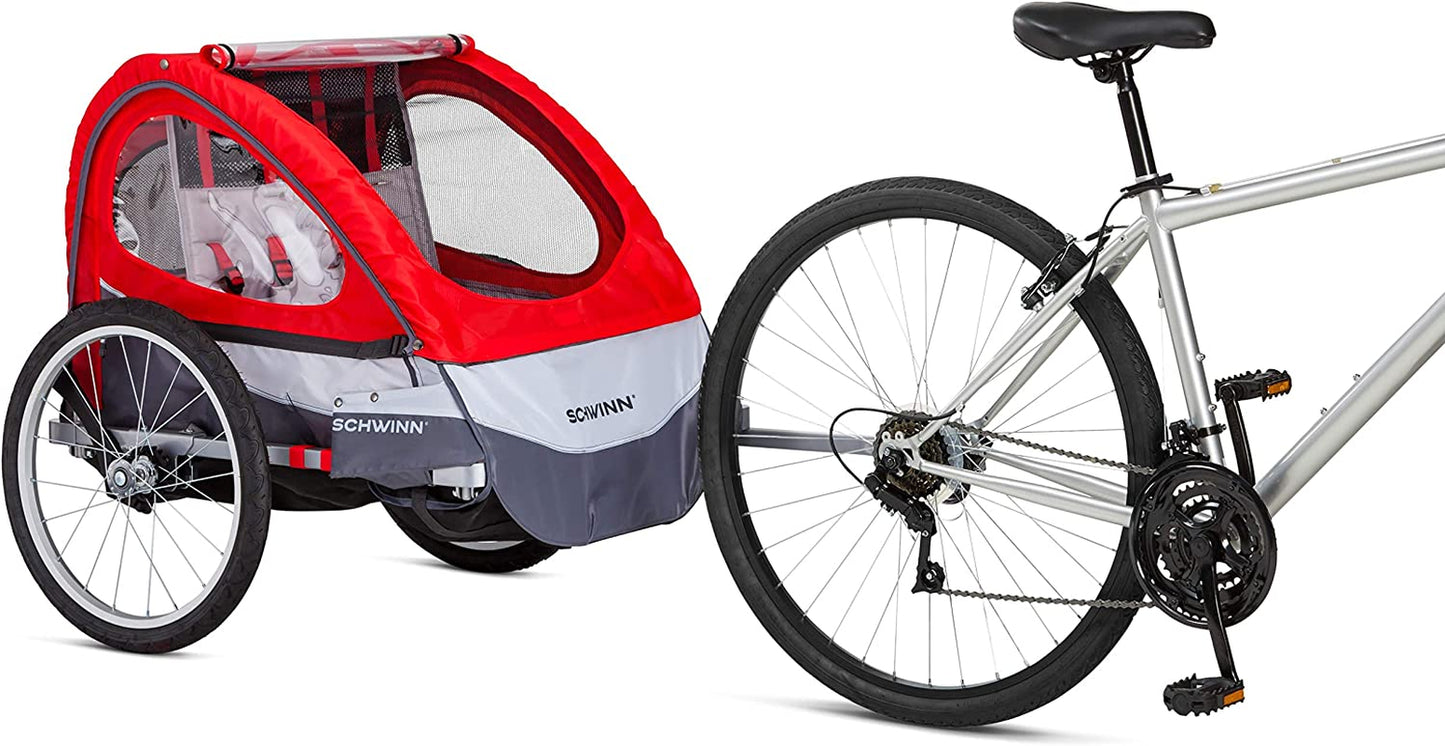 Schwinn Trailblazer Plus, Trailblazer, Joyrider or Echo Kids Bike Trailer, Single or Double Seat, Universal Coupler, Folding Frame, Quick-Release Wheels, Canopy, Schwinn Bike Trailer for Kids