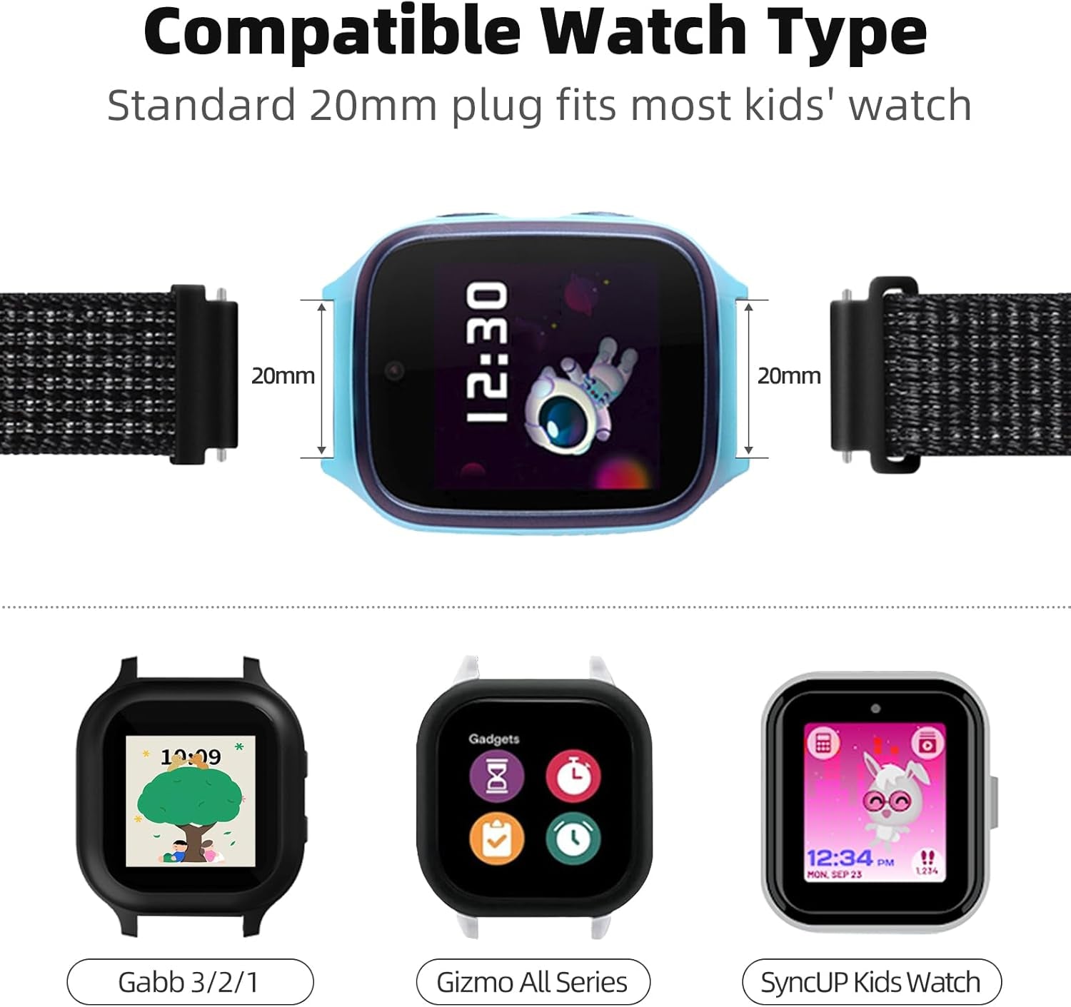 OWKEY 2 Pack Replacement Nylon Bands Compatible with Gizmo Watch 3 2 1/Gabb Watch 3E 3 2 1/Syncup Kids Watch, Hook & Loop Design Easy for Kids to Put on & Off, Breathable & Washable