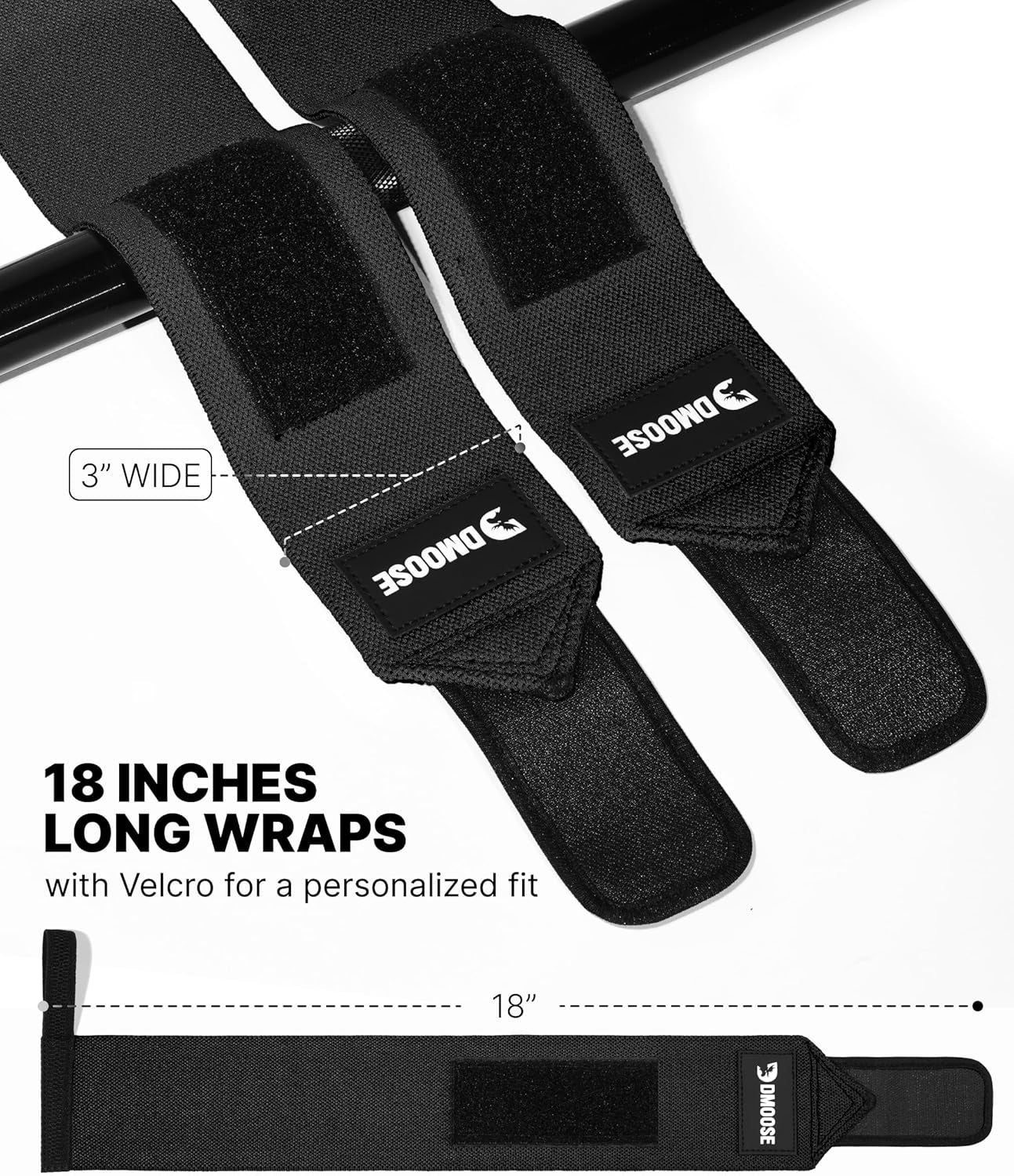 Dmoose Fitness Wrist Wraps for Weightlifting 18" - Heavy Duty Gym Wrap with Hand Thumb Loop for Support & Pain Relief, USPA Approved Powerlifting, Weight Lifting Wrist Straps for Men & Women Work Out