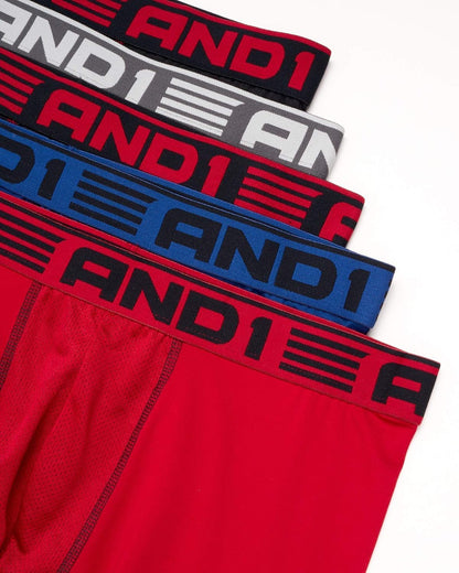 AND1 Mens Boxer Briefs - 5 Pack Performance Stretch Mens Underwear Long Leg Boxers for Men with Contour Pouch (Sizes: S-3XL)