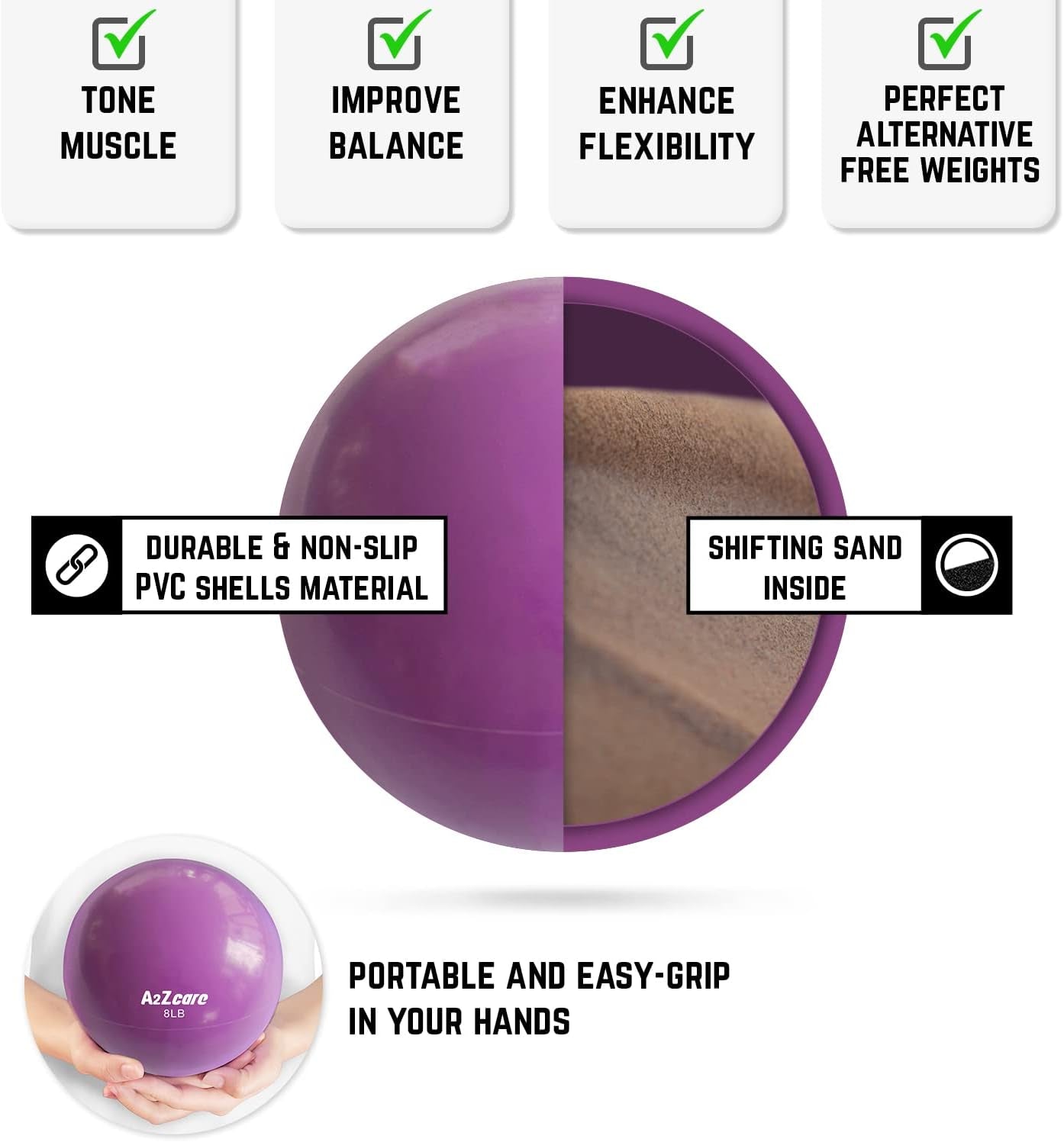 A2ZCARE Toning Ball - Weighted Toning Exercise Ball - Soft Weighted Medicine Ball for Pilates, Yoga, Physical Therapy and Fitness