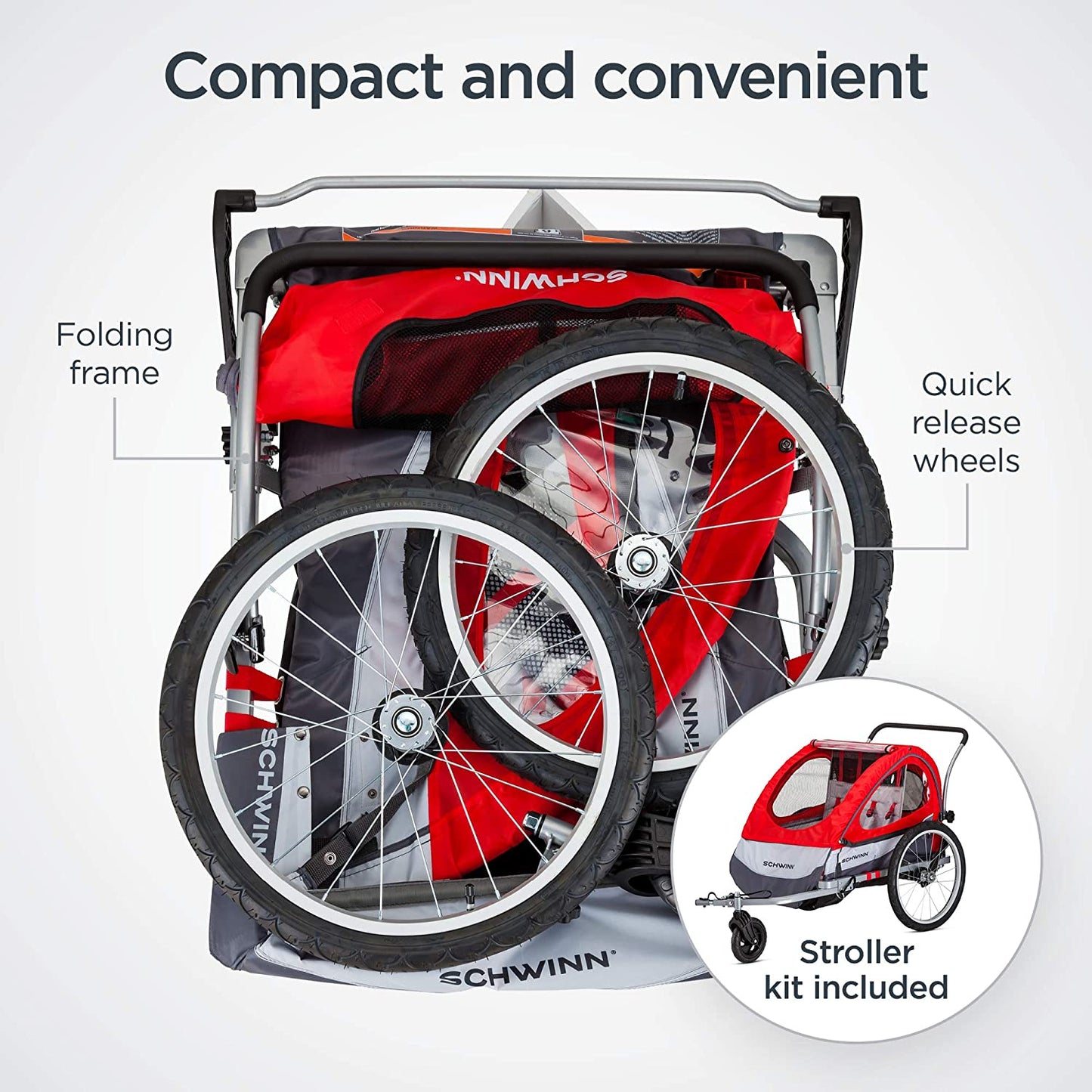 Schwinn Trailblazer Plus, Trailblazer, Joyrider or Echo Kids Bike Trailer, Single or Double Seat, Universal Coupler, Folding Frame, Quick-Release Wheels, Canopy, Schwinn Bike Trailer for Kids
