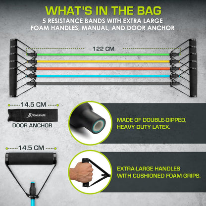 Prosourcefit Tube Resistance Bands Set 2 - 20 LB with Attached Handles, Door Anchor and Exercise Guide Full-Body Exercises and Home Workouts