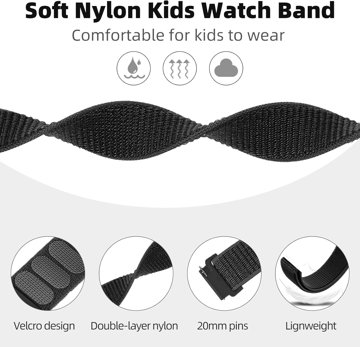 OWKEY 2 Pack Replacement Nylon Bands Compatible with Gizmo Watch 3 2 1/Gabb Watch 3E 3 2 1/Syncup Kids Watch, Hook & Loop Design Easy for Kids to Put on & Off, Breathable & Washable