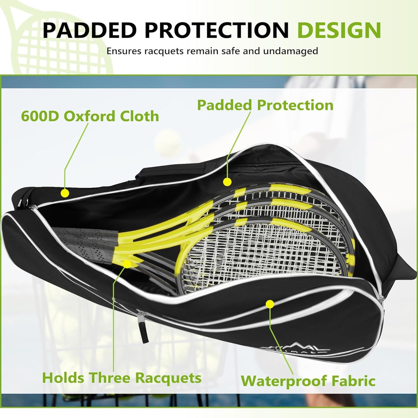 Himal 3 Racquet Tennis Bag with Protective Pad, Tennis Racket Bag for Men Women, Sports Enthusiasts of All Ages