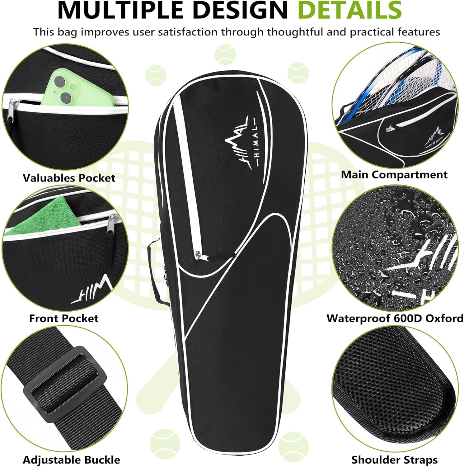 Himal 3 Racquet Tennis Bag with Protective Pad, Tennis Racket Bag for Men Women, Sports Enthusiasts of All Ages