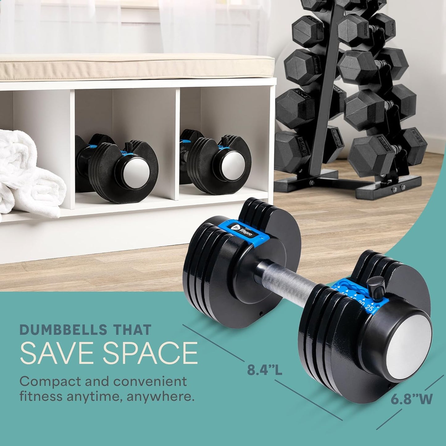 Lifepro Adjustable Dumbbells Set of 2 | 5Lb-25Lb, 2.5Lb-15Lb, 6In1 - Compact Quick Weights for Full Body Exercise & Fitness Adjustable Weight for Home Gym