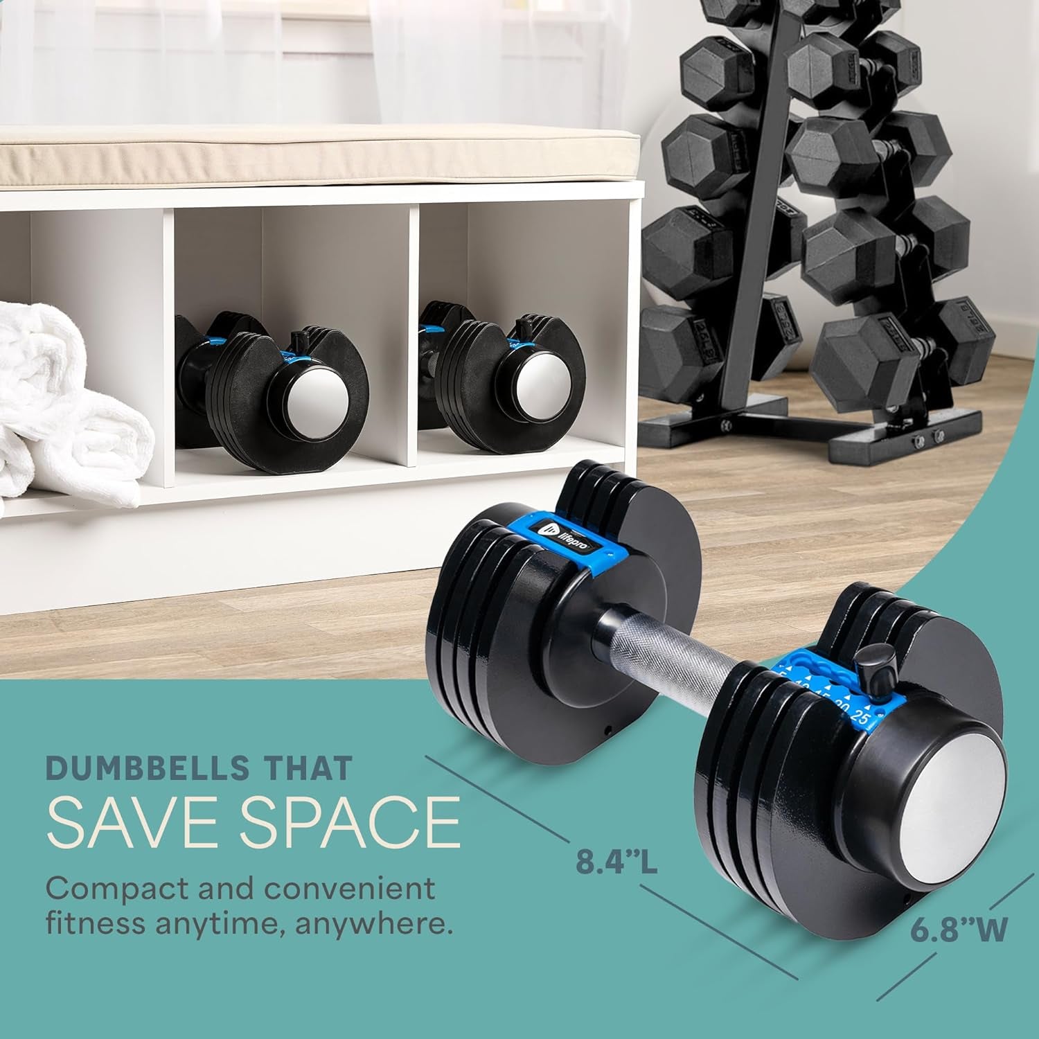 Lifepro Adjustable Dumbbells Set of 2 | 5Lb-25Lb, 2.5Lb-15Lb, 6In1 - Compact Quick Weights for Full Body Exercise & Fitness Adjustable Weight for Home Gym