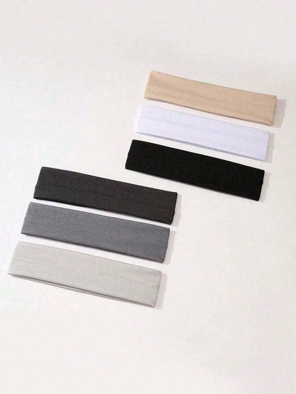 6Pcs Unisex Simple Basic Solid Color Leopard Print Face Wash Cycling Running Sports Yoga Leisure Sweat-Absorbing Headband