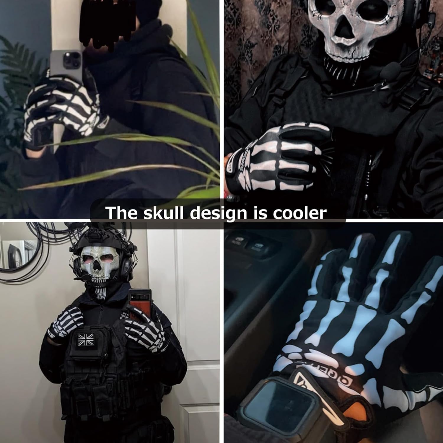 Azarxis Skeleton Gloves Adjustable Lightweight Racing Skull Sports Work Bone Gloves Anti-Slip Breathable for Men & Women Motorcycle, Cycling, Biking, Workout