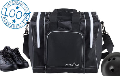 Athletico Bowling Bag for Single Ball - Single Ball Tote Bag with Padded Ball Holder - Fits a Single Pair of Bowling Shoes up to Mens Size 14