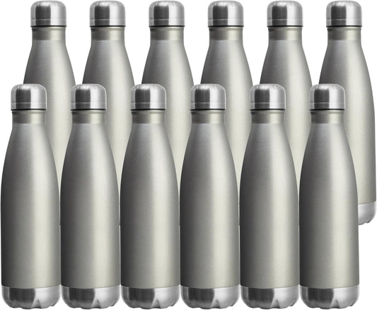 MEWAY 17Oz Sport Water Bottle 12 Pack Vacuum Insulated Stainless Steel Leak-Proof Double Wall Cola Shape Water Bottle,Keep Drinks Hot & Cold (Cold Gray,12 Pack)