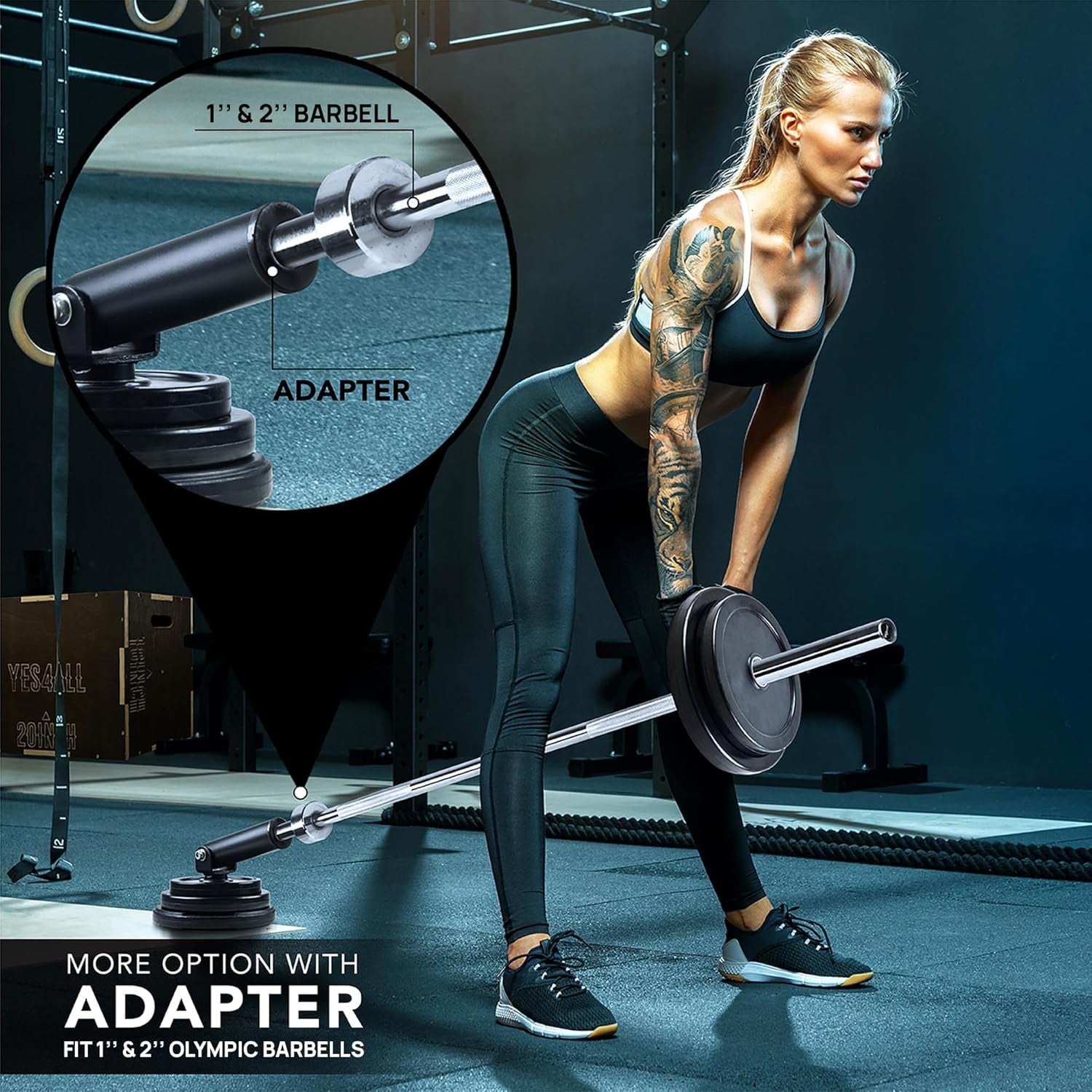 Yes4All T-Bar Row Plate Post Insert Landmine Attachment – Fit 1" & 2” Olympic Bars – Full 360° Swivel & Easy to Install