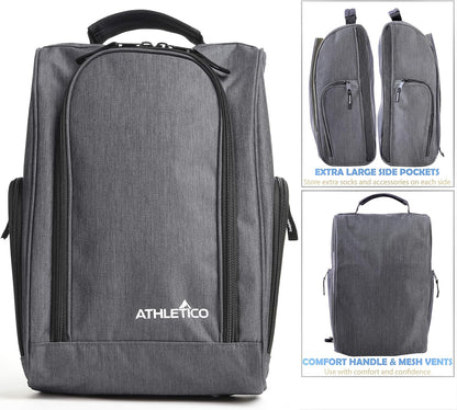 Athletico Golf Shoe Bag - Zippered Shoe Carrier Bags with Ventilation & outside Pocket for Socks, Tees, Etc. (Gray)