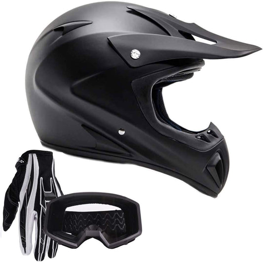 Typhoon Helmets Typhoon ATV Motorcycle Helmet with Goggles & Gloves - DOT Certified Off-Road Racing Protection Gear Set for Adults/Teens - Durable MX Combo Pack