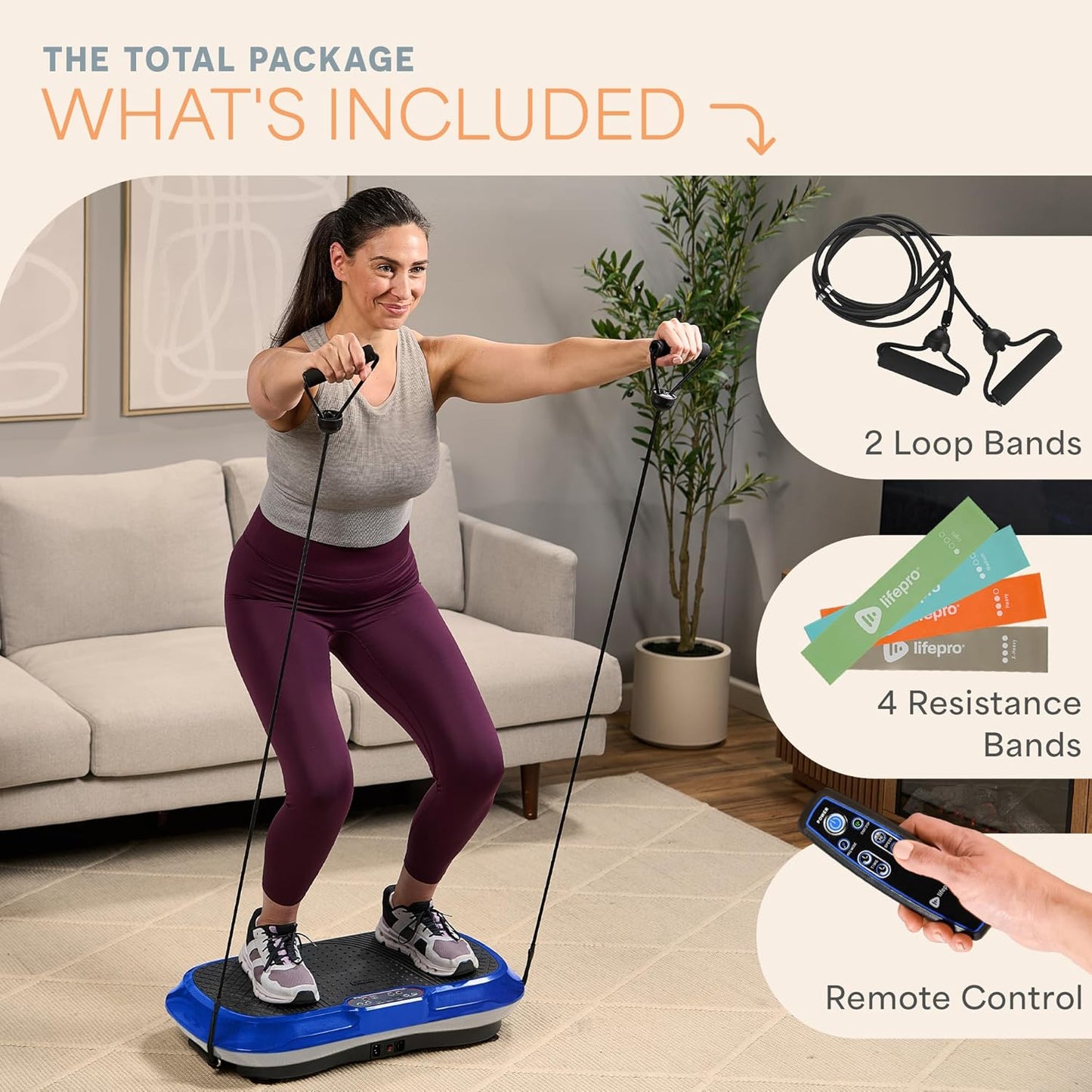 Lifepro Waver Vibration Plate Exercise Machine for Lymphatic Drainage, Muscle Activation, Full-Body Workout Vibrating Platform with Loop Bands, Fitness Equipment for Strength Toning & Fat Loss