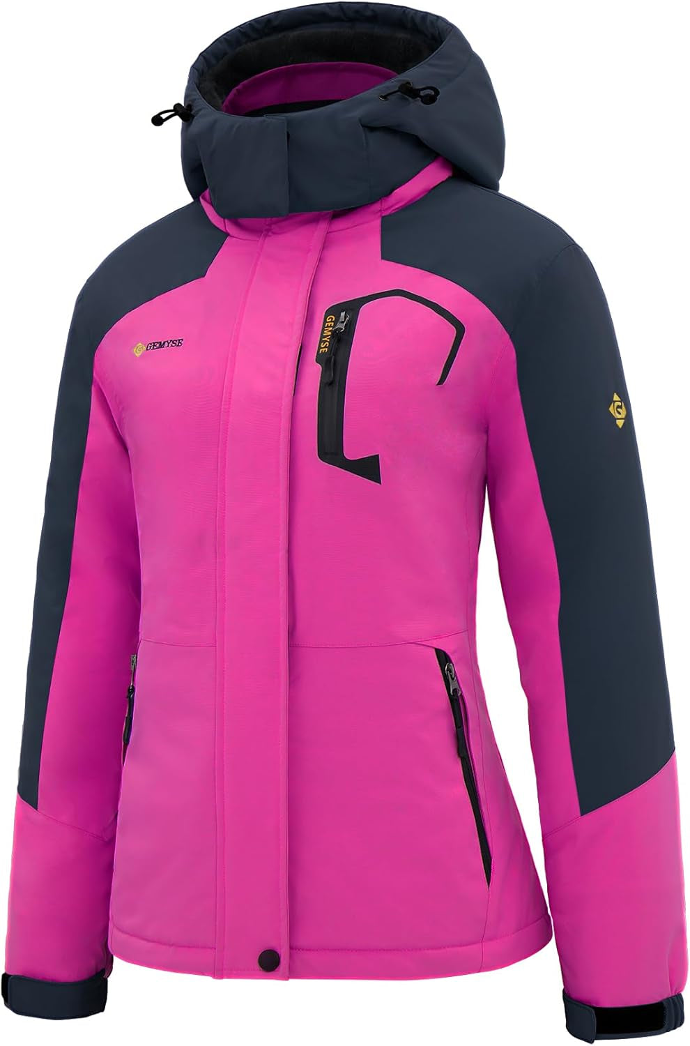 GEMYSE Women'S Ski Snow Jacket Warm Winter Waterproof Coat Snowboard Rain Jacket Hooded Windproof Windbreaker