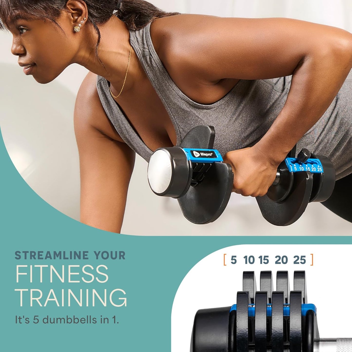 Lifepro Adjustable Dumbbells Set of 2 | 5Lb-25Lb, 2.5Lb-15Lb, 6In1 - Compact Quick Weights for Full Body Exercise & Fitness Adjustable Weight for Home Gym
