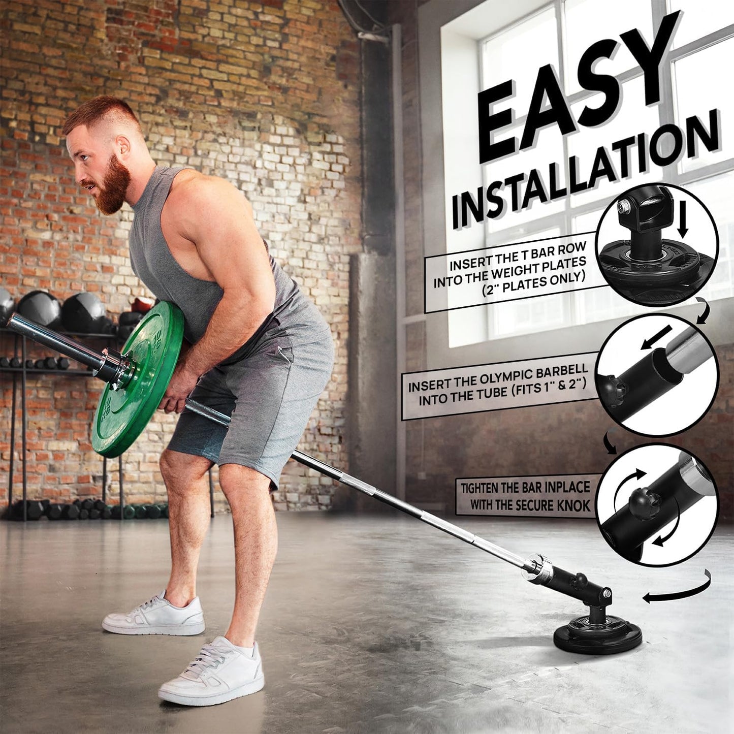 Yes4All T-Bar Row Plate Post Insert Landmine Attachment – Fit 1" & 2” Olympic Bars – Full 360° Swivel & Easy to Install