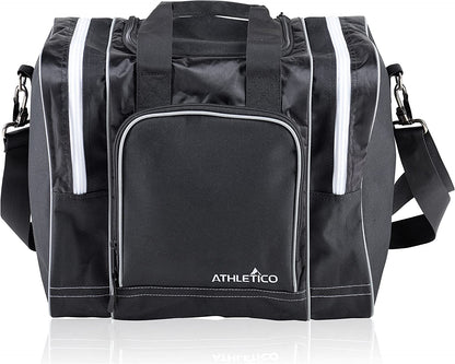 Athletico Bowling Bag for Single Ball - Single Ball Tote Bag with Padded Ball Holder - Fits a Single Pair of Bowling Shoes up to Mens Size 14