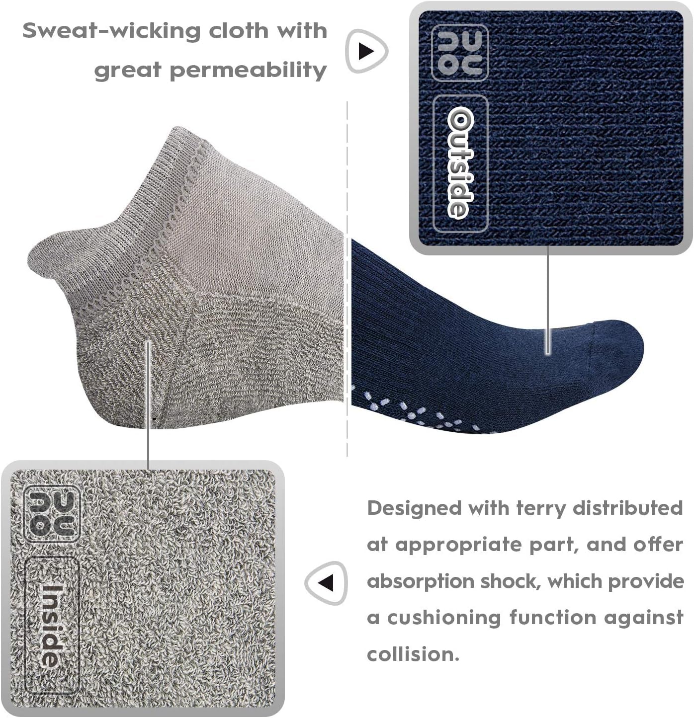 Unenow Unisex Non Slip Grip Socks with Cushion for Yoga Pilates Barre Home & Hospital