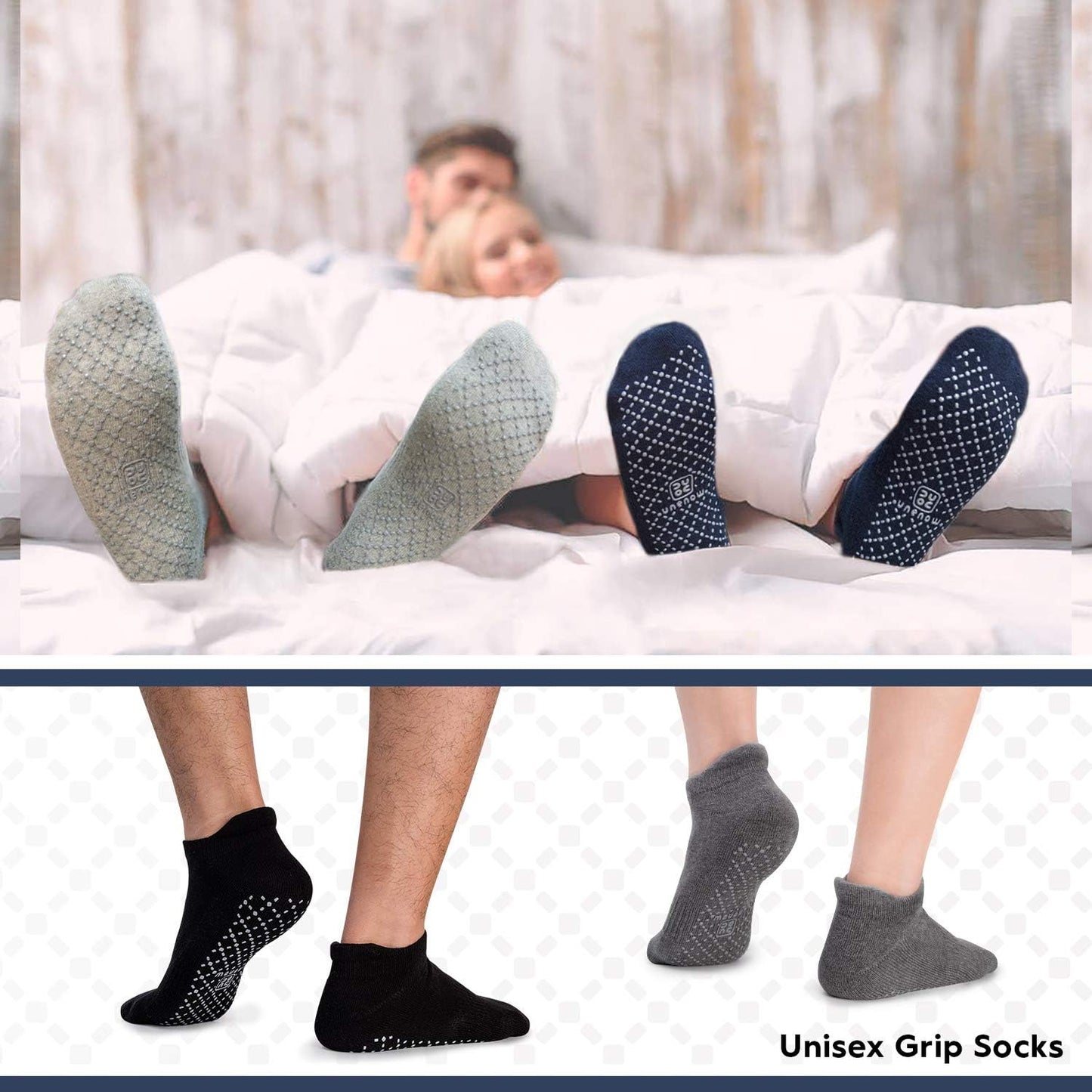 Unenow Unisex Non Slip Grip Socks with Cushion for Yoga Pilates Barre Home & Hospital