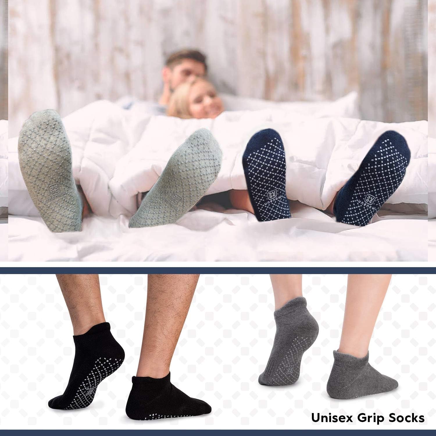 Unenow Unisex Non Slip Grip Socks with Cushion for Yoga Pilates Barre Home & Hospital