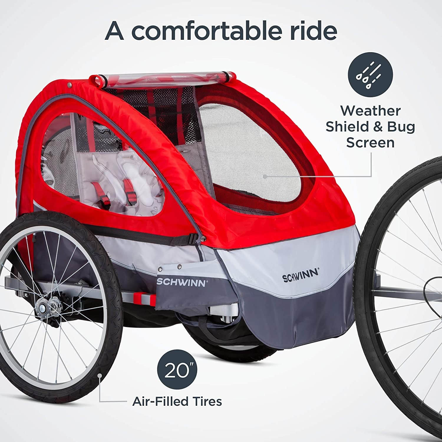 Schwinn Trailblazer Plus, Trailblazer, Joyrider or Echo Kids Bike Trailer, Single or Double Seat, Universal Coupler, Folding Frame, Quick-Release Wheels, Canopy, Schwinn Bike Trailer for Kids